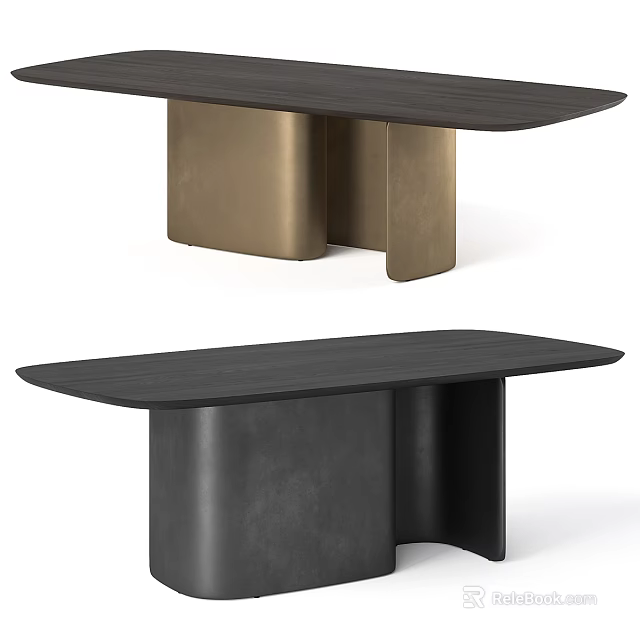 Modern Minimalist Dining Table With Black Wooden Top And Stylish Metal Legs Design 3d model 