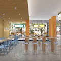 Modern Restaurant Interior With Blue Chairs Bar Stools And Large Windows