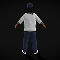 Man In White Long Sleeve T-shirt Blue Pants White Shoes And Cap On Black Background