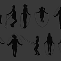 Different People Jump Rope Silhouettes In Various Dynamic Action Poses