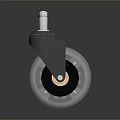 Caster Wheel Featuring Black Bracket Silver Rim and Orange Center on Reflective Base 3d model
