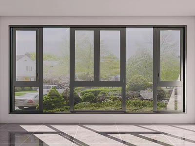 Large Modern Casement Window In Home Interior With Clear Glass And Outdoor Garden View 3d model