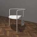 Modern Dining Chair With Black Frame Orange Padded Seat And Armrests On Wooden Herringbone Floor