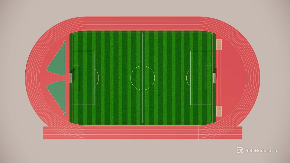 School Playground Featuring Green Football Field Red Running Track and White Markings 3d model 