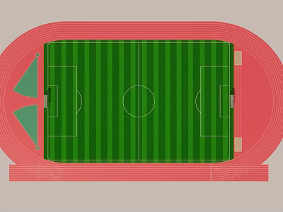School Playground Featuring Green Football Field Red Running Track and White Markings 3d model