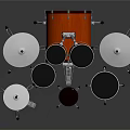 Shiny Red Drum Set Musical Instruments And Art Supplies With Metal Cymbals And Reflection