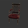 Classical Wooden Chair With Carved Backrest Red Velvet Seat And Armrests