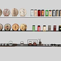 Elegant Tea Sets Display with Round Tea Cakes and Various Colored Tea Cans on Shelves