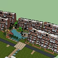 Modern Red Brick Residential Building With Balconies Green Trees And Lawn