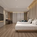 Hotel Guest Room Modern Interior With Twin Beds Wooden Flooring Window And Wall Mounted TV