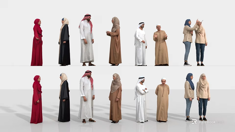 Group of People in Diverse Traditional and Modern Clothing Standing Together 3d model 