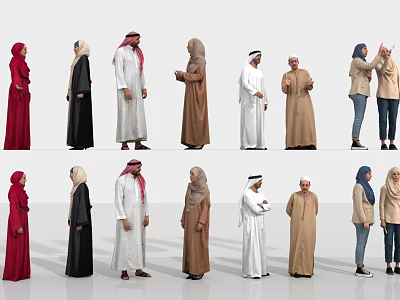 Group of People in Diverse Traditional and Modern Clothing Standing Together 3d model