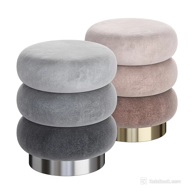 Stacked Velvet Stools In Gray Pink And Beige With Metal Bases 3d model 
