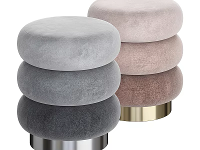 Stacked Velvet Stools In Gray Pink And Beige With Metal Bases 3d model
