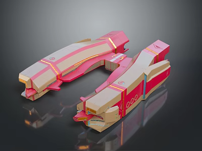 Two Abstract Geometric Structural Models With Pink Beige Curved Design Lines And Reflective Surfaces 3d model