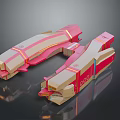 Two Abstract Geometric Structural Models With Pink Beige Curved Design Lines And Reflective Surfaces
