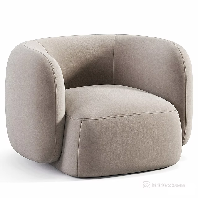 Modern Single Sofa With Light Beige Fabric Upholstery Rounded Design And Comfortable Seating 3d model