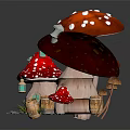 Enchanting Mushroom Shaped Building With Red White Spotted Caps Green Windows And Lanterns