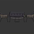 Modern Rattan Sofa And Coffee Table Set With Armchairs And Metal Frames