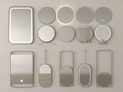 Various Decorative Mirrors Showcasing Round Rectangular And Oval Shapes For Home Decor 3d model
