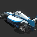 Blue And White Formula Race Car Featuring Spirit Logo And Aerodynamic Design