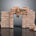 Scenic Outdoor Landscape Featuring Symmetrical Light Brown Brick Archway With Reflective Base And Gray Background