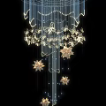 Illuminated Gold Star Shaped Decorations With Hanging Beaded Chains On Black Background 3d model