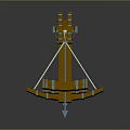 Intricate Medieval Weapon With Brown Wooden Frame And Blue Metallic Support Legs