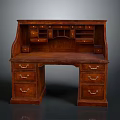 Elegant Traditional Wooden Desk With Multiple Drawers And Upper Storage Compartments