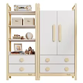 Minimalist Light Wood Frame White Wardrobe With Open Shelves And Large Capacity Storage Drawers