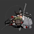 Game Movie Female Character With Red White Outfit Mechanical Elements And Green Hair Accessory