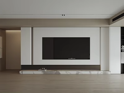 Modern TV Background Wall With Built-in TV And Marble Platform On Wooden Floor 3d model