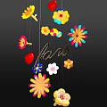 Colorful Hanging Household Decorative Items with Flower Ornaments Heart Shape and Metal Fans Lettering
