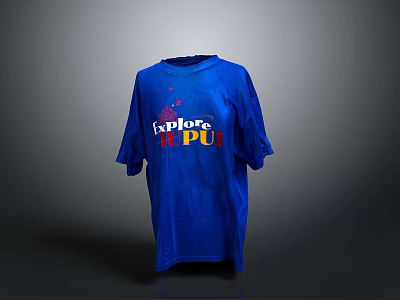 Blue Cotton T-shirt with Explore HUPU Printed Design for Daily Use 3d model