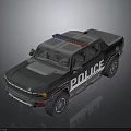 Gray Police Pickup Truck With Roof Mounted Lights And POLICE Lettering
