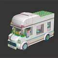 Electric Toy RV Model With White Body Blue Stripes and Building Blocks Design