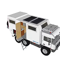 White Camper Van With Solar Panels Open Door Ladder And Roof Storage Boxes
