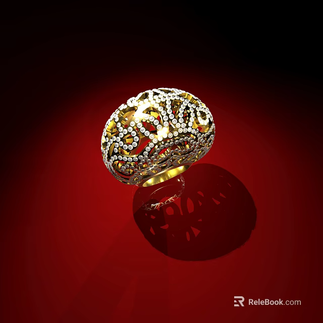Luxurious Jewelry Ring With Intricate Filigree Design And Sparkling Gemstones On Golden Band 3d model 