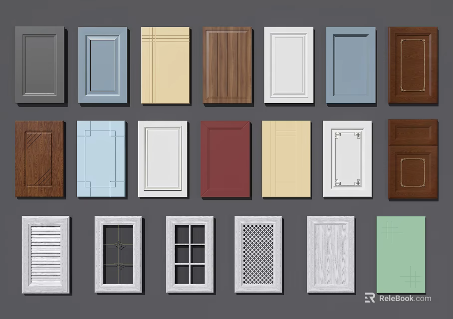 Various Cabinet Door Designs With Different Colors And Styles Collection 3d model 