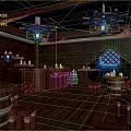 Wooden Interior With Barrel Tables Wine Racks Ship Wheel Chandeliers And Blue Lit Archway