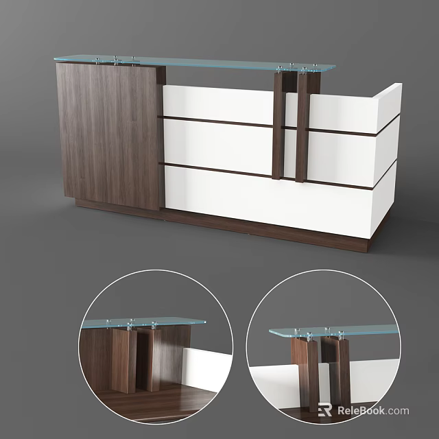 Modern Reception Desk With Wooden Frame Glass Top And Layered Design 3d model 