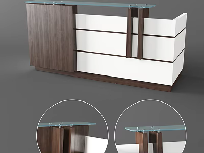 Modern Reception Desk With Wooden Frame Glass Top And Layered Design 3d model