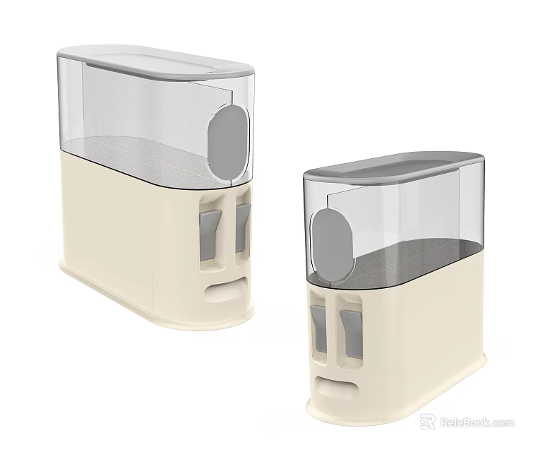Beige Double Pet Feeders With Transparent Lids Automatic Design For Small Pets 3d model 