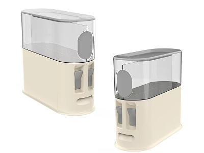 Beige Double Pet Feeders With Transparent Lids Automatic Design For Small Pets 3d model