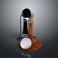 Vintage Desktop Computer With Wooden Base Black Monitor And Silver Dial Pad