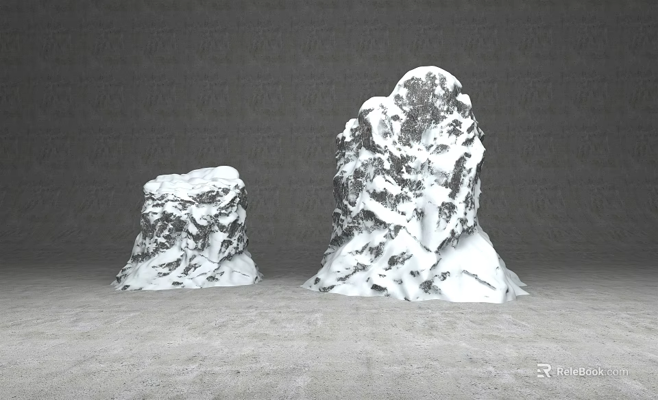 Two Snow Covered Stones Show Natural Texture On Gray Background Floor 3d model 