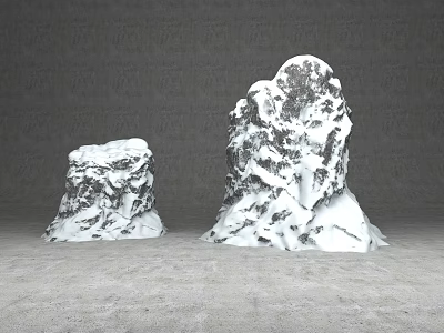Two Snow Covered Stones Show Natural Texture On Gray Background Floor 3d model