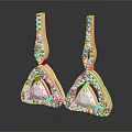 Elegant Gold Earrings with Triangular White Gemstone and Pearl Accents Modern Design