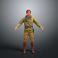 Adventurous Male Character In Green Military Outfit Standing With Arms Outstretched