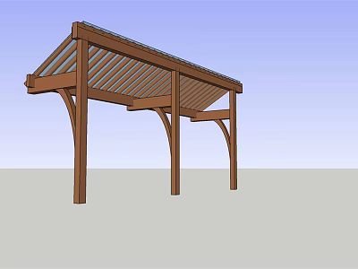 Wooden Pergola With Sloped Roof And Supporting Posts For Outdoor Use 3d model